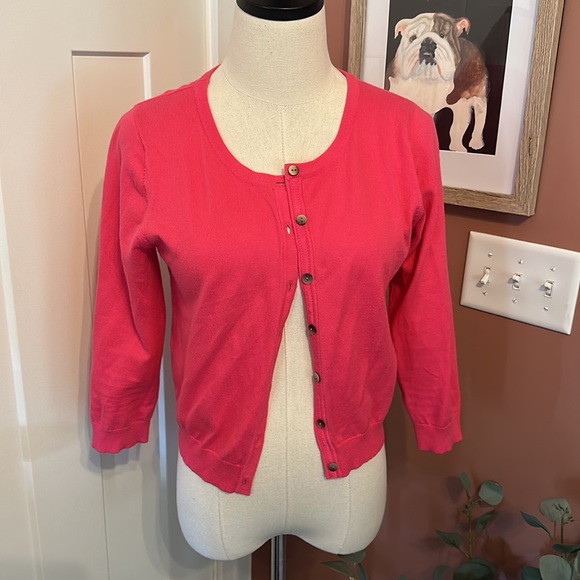 Boden Eldon berry sorbet cotton blend 6 cropped 3/4 sleeve button up cardigan - Picture 5 of 15